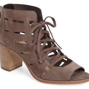 Women's Brown Gray Lace-Up Suede Block Heel Sandals